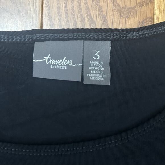 Chico's Travelers Womens X Large Black Slinky Stretch Asymmetric Top Size 3 - Picture 2 of 7